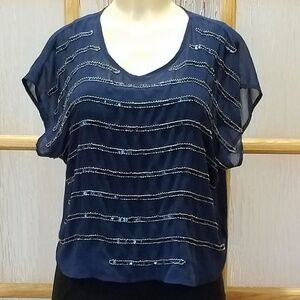 FOREVER 21 Sheer Navy Sequined Top